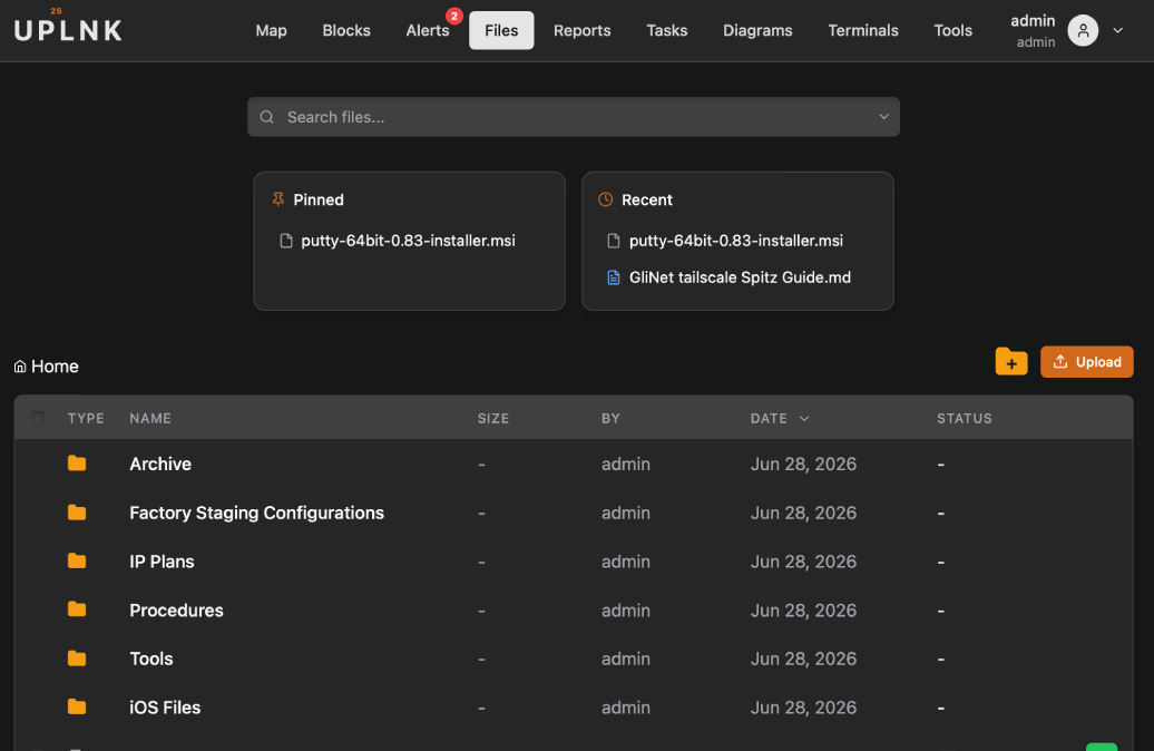 UPLNK centralized file storage for TFTP and SCP firmware distribution and config staging